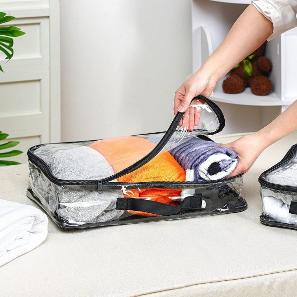 6 Pieces Large Clear Travel Packing Cube Clear Vinyl Zippered Storage Bags See Through Moving Bag PVC Multipurpose Pouch with Handle for Suitcase Shirts Dress Storage (Black, 15.8 x 10.2 x 3.9 Inch) - Image 4