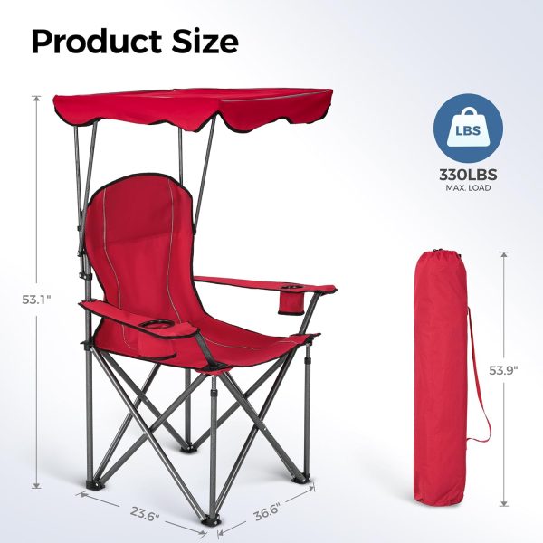 ALPHA CAMP Camp Chairs with Shade Canopy Chair Folding Camping Recliner Support 350 LBS - Image 3