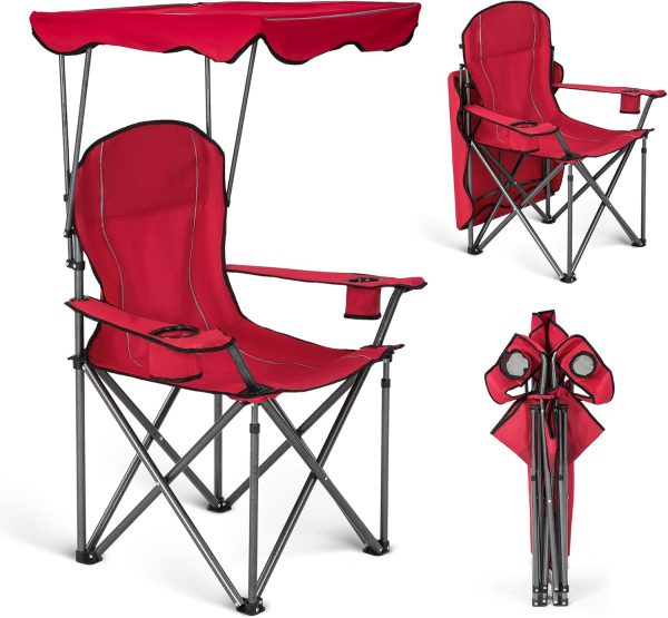 ALPHA CAMP Camp Chairs with Shade Canopy Chair Folding Camping Recliner Support 350 LBS - Image 4