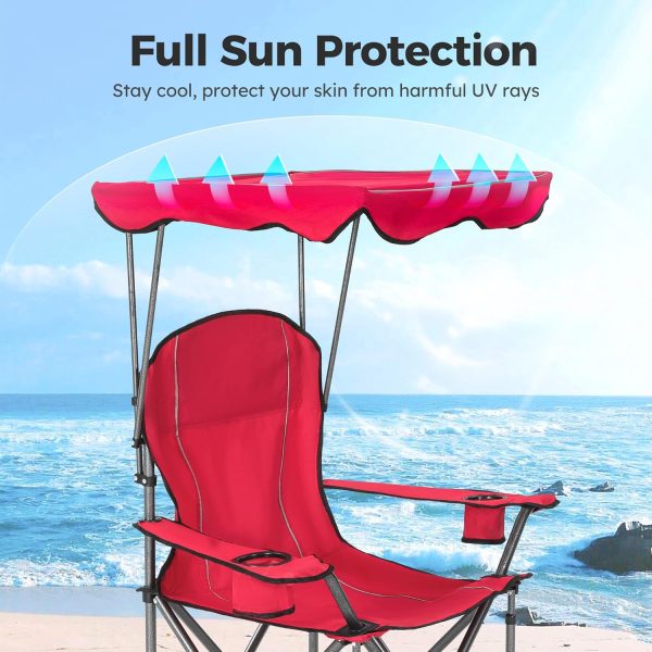 ALPHA CAMP Camp Chairs with Shade Canopy Chair Folding Camping Recliner Support 350 LBS - Image 5