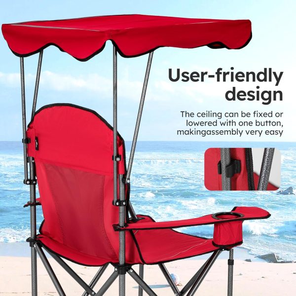 ALPHA CAMP Camp Chairs with Shade Canopy Chair Folding Camping Recliner Support 350 LBS - Image 9