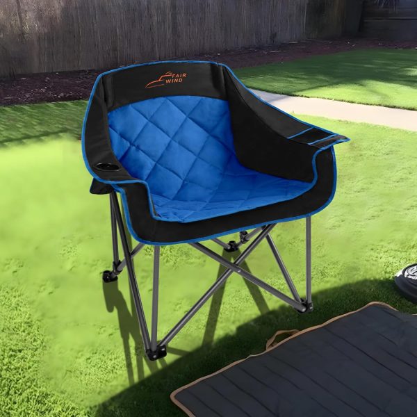 FAIR WIND Oversized Padded Camping Chair Heavy Duty Quad Fold Arm Chair Portable for Outdoor - Support 450LBS, Blue - Image 2