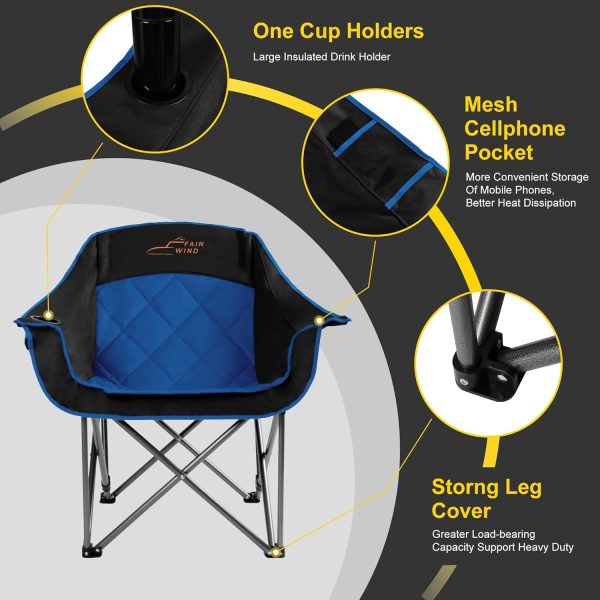 FAIR WIND Oversized Padded Camping Chair Heavy Duty Quad Fold Arm Chair Portable for Outdoor - Support 450LBS, Blue - Image 5