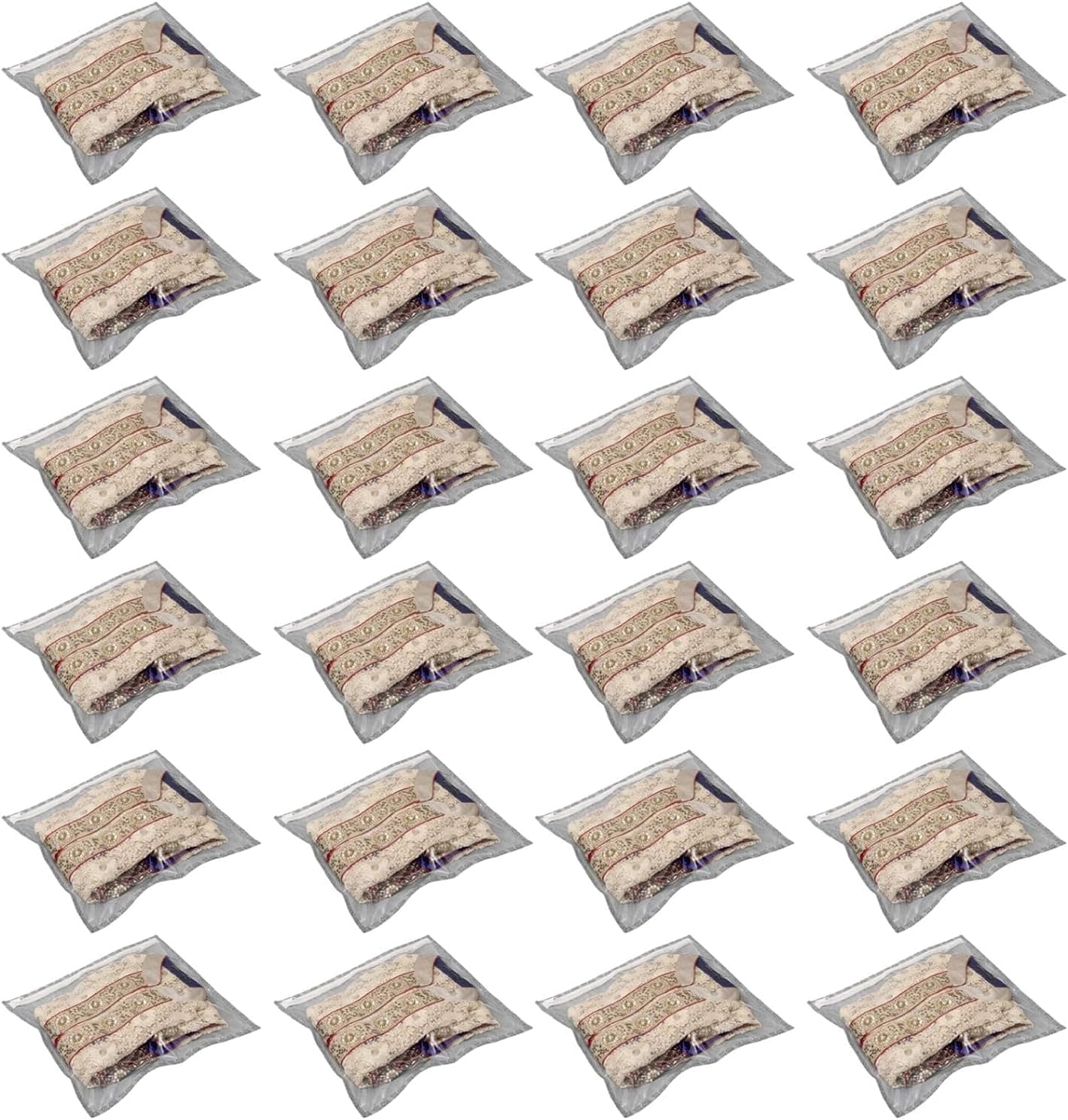 HomeStrap Set Of 24 Printed Single Saree Cover/Clothes Storage Bags/Wardrobe Organiser With Transparent Top(Grey,Non-Woven)(Featured On Shark Tank),36 Cm,1 Cm